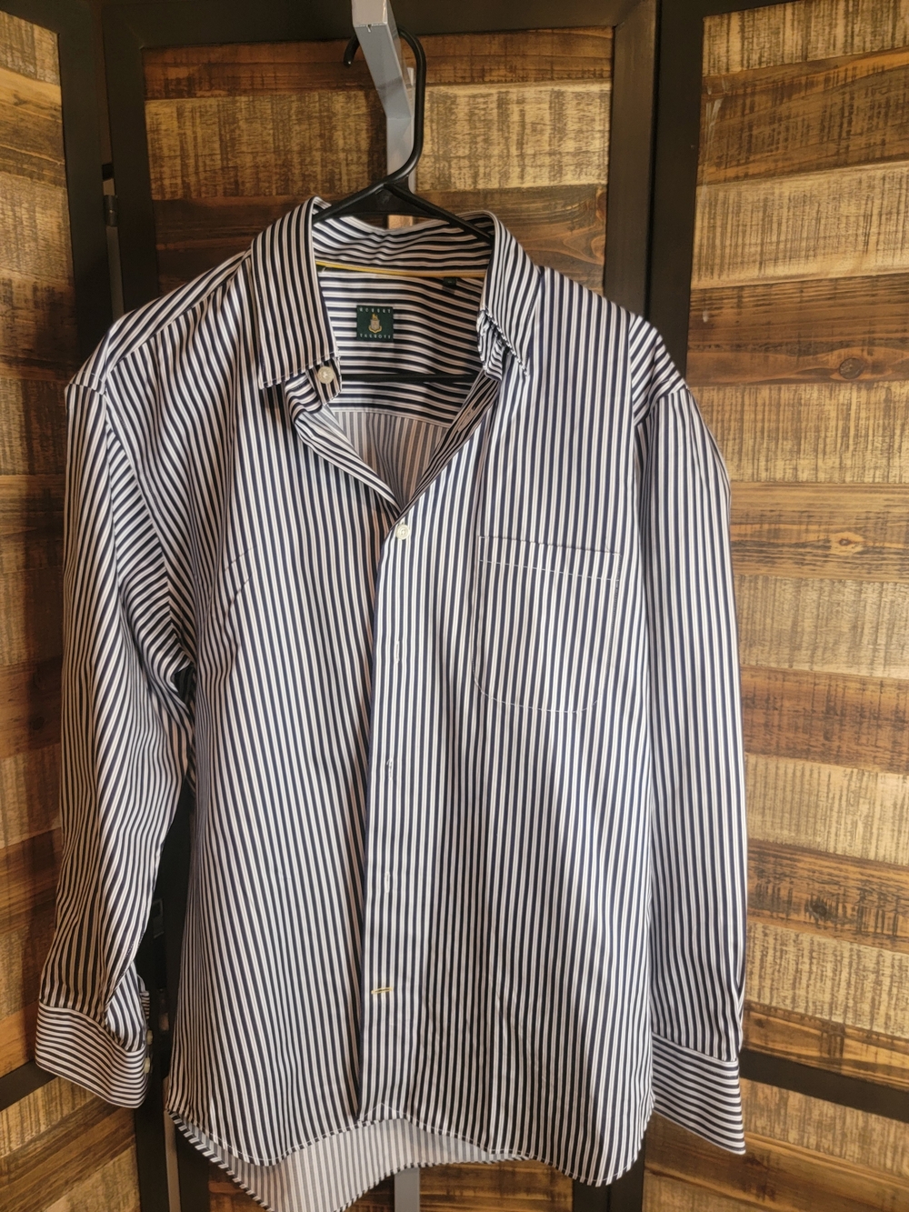 Robert Talbott Navy and White Vertical Stripe Dress Shirt